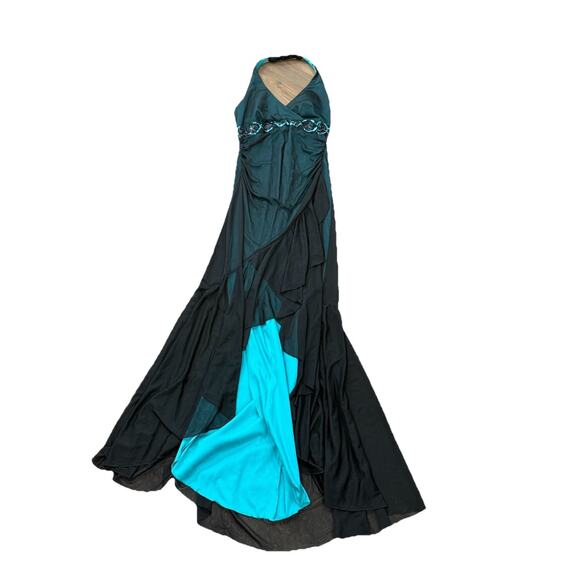 Vintage Y2K City Triangles Green Black High Low Halter Dress Whimsigoth Womens M - Picture 2 of 8